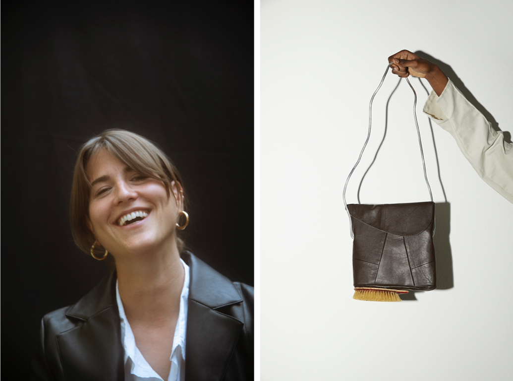 © JORDANN WOOD | LINKS: SOPHIE CLAUSSEN. RECHTS: TASCHE AUS DER FRÜHJAHR/SOMMER 2024 KOLLEKTION. 